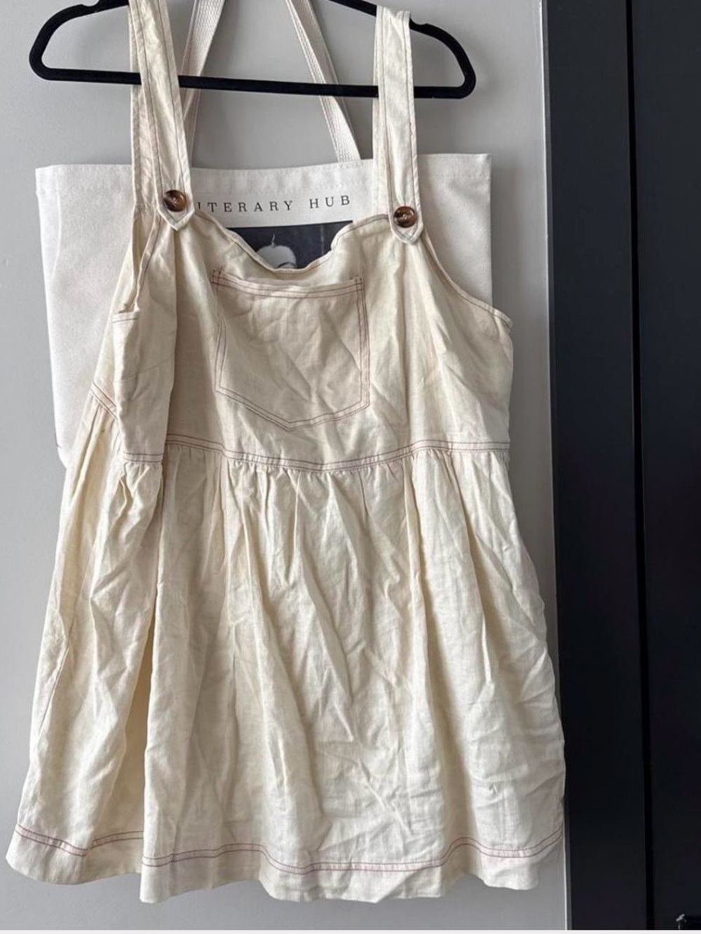 Cream Pinafore Dress with Button Straps